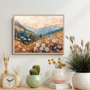 Mountain Wildflower Landscape Print, Colorful Flower Field Art Print ...