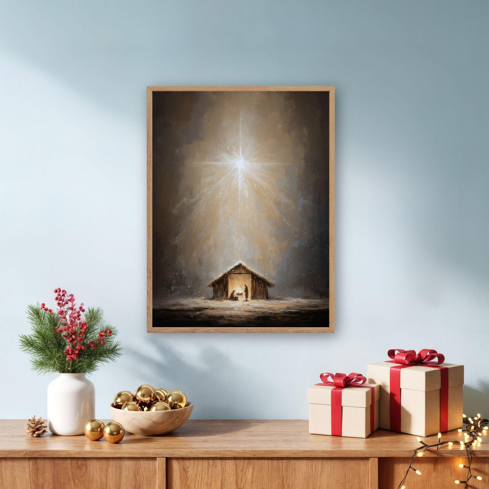 Star of Bethlehem Nativity Scene Wall Art, Holy Family Manger Painting ...