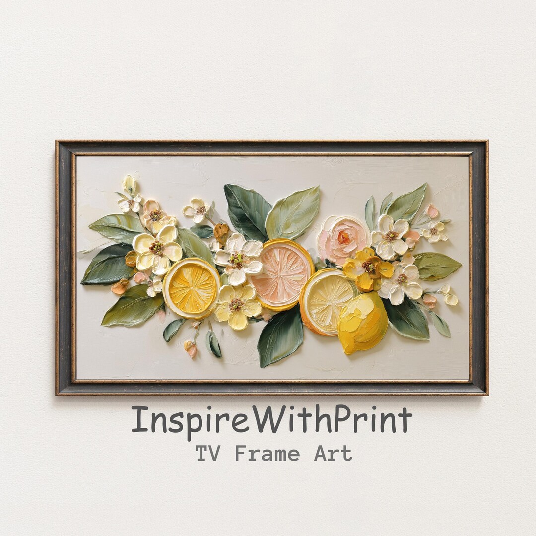 Lemon Blossom Citrus TV Frame Art, Vintage Kitchen Samsung Frame