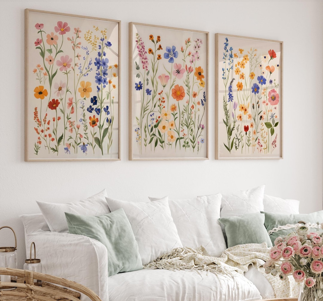 Colorful Wildflower Print Set of 3, Boho Floral Botanical Art Printable ...