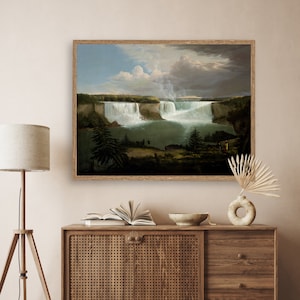 Serene Waterfall Landscape Painting, Antique Waterfall Wall Art, Digital Download Timeless Waterfall Art Print, Calming Nature Inspired Art