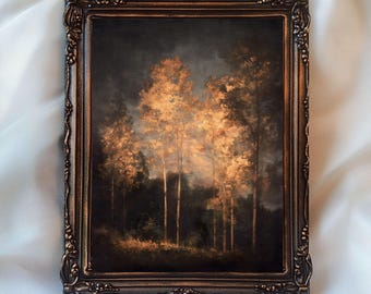 Vintage Fall Landscape Print, Farmhouse Fall Dark Forest Painting, Rustic Autumn Wall Art, Fall Dark Cottagecore Art, Dark Academia Wall Art