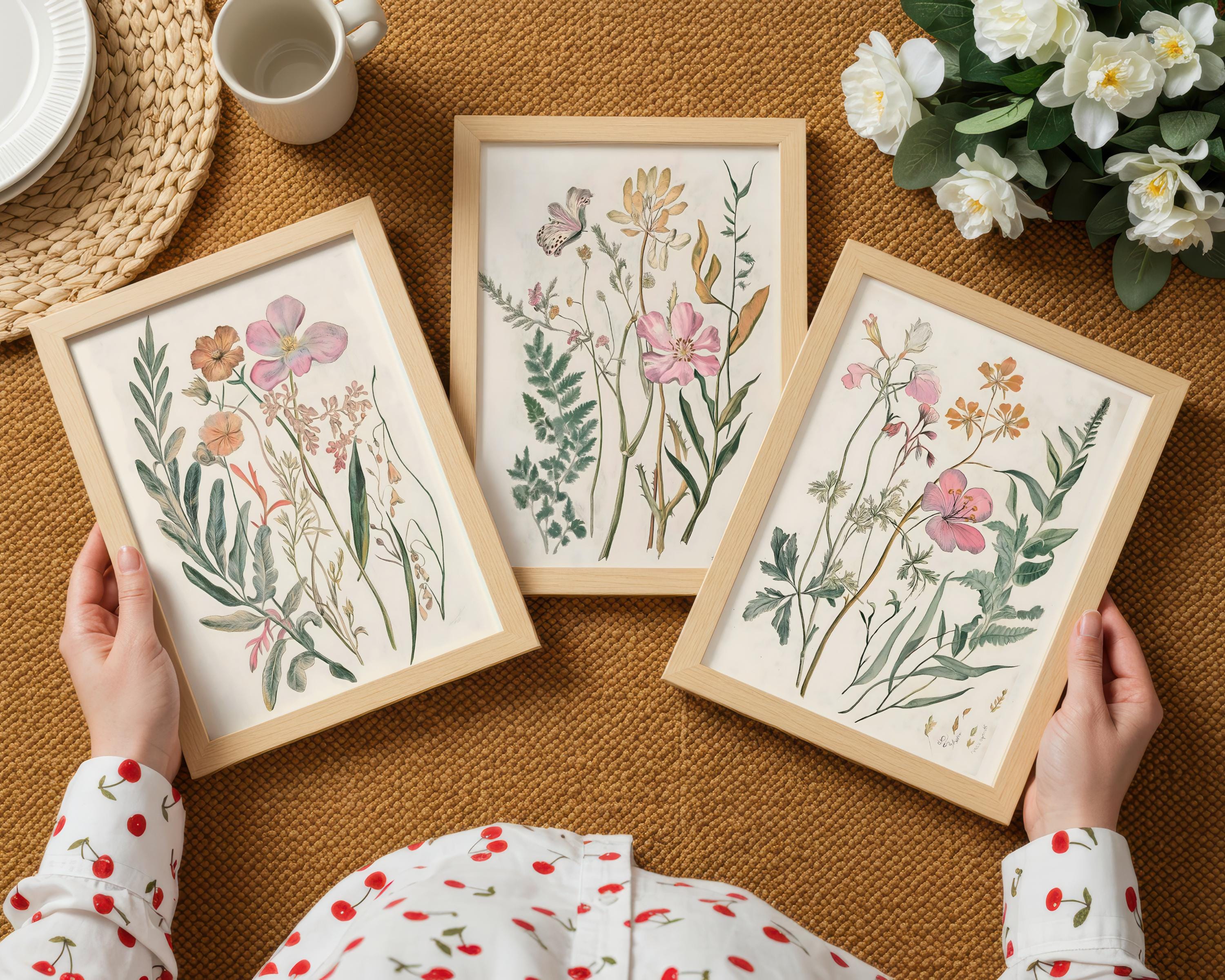 Wildflower Print Set of 3, Boho Floral Botanical Watercolor Painting ...