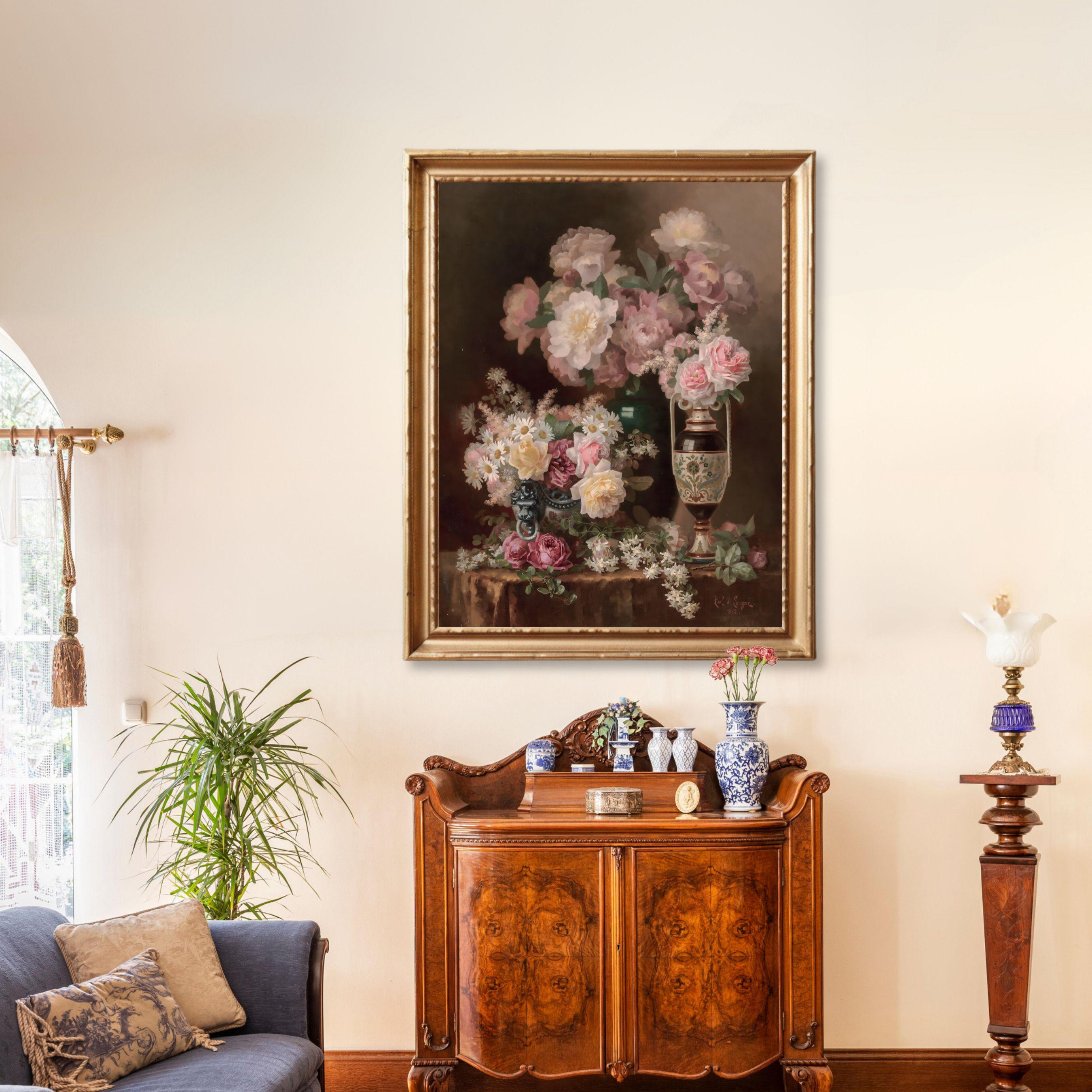 Vintage Rose Still Life Oil Painting, Pink Roses Wall Art, Flower Art ...