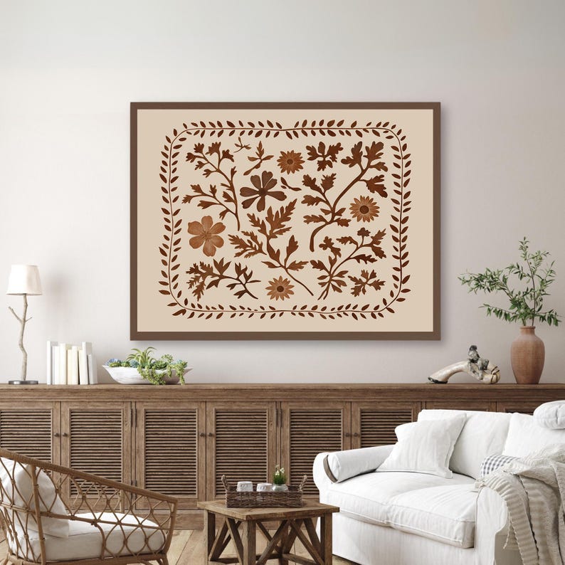 Neutral Botanical Printable Boho Wall Art, Brown Floral Art, Vintage Spring Wildflower Print, Boho Flower Wall Decor, Neutral Nature Print image 18