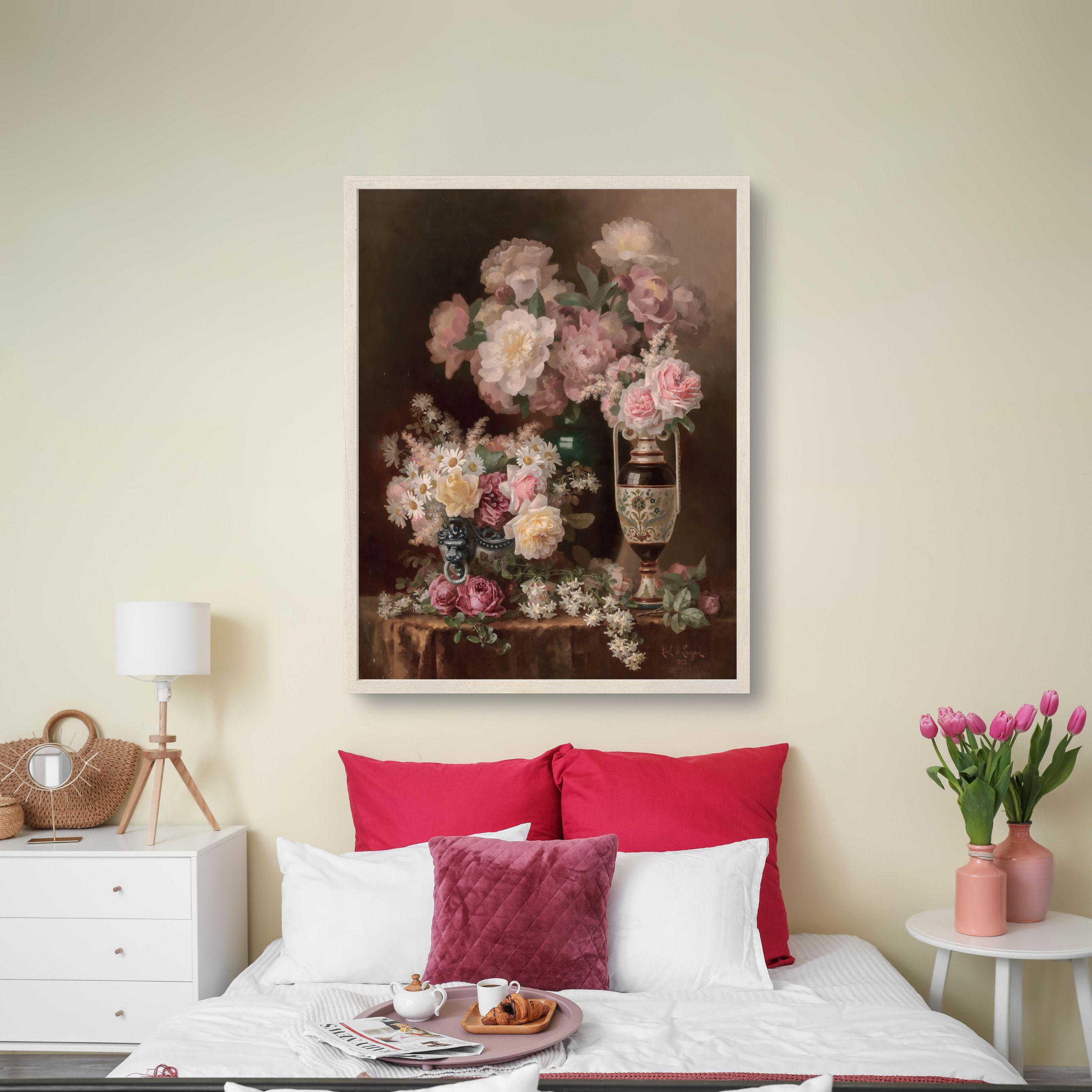 Vintage Rose Still Life Oil Painting, Pink Roses Wall Art, Flower Art ...