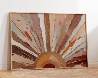 Boho Sun Print, horizontale Sonne Kunst druckbarer abstrakter Sonnenaufgang Print, Midcentury moderne Erdtöne Kunst, Spielzimmer Poster, Boho Kinderzimmer Print