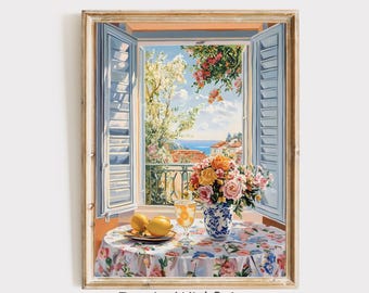 Matisse Open Window Art Printable Coastal Lemon Art Print, Mediterranean Window Painting, Matisse Pastel Colors Modern Exhibition Wall Art