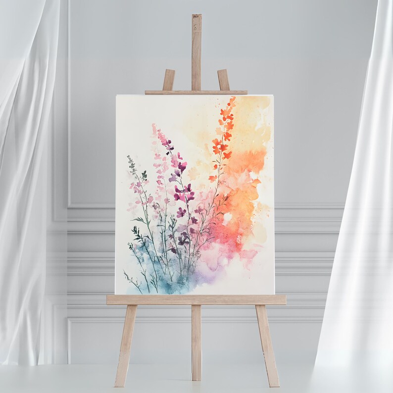 Pastel Wildflower Watercolor Wall Art Set of 3, Aesthetic Pastel Floral