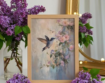 Vintage Kolibri Druck, stimmungsvoller Vogel Druck, Geschenk für Vogelliebhaber, Vintage Vogel Wand Kunst Druckbare Ästhetische Natur Druck, Pastell Farbe Kunst Dekor