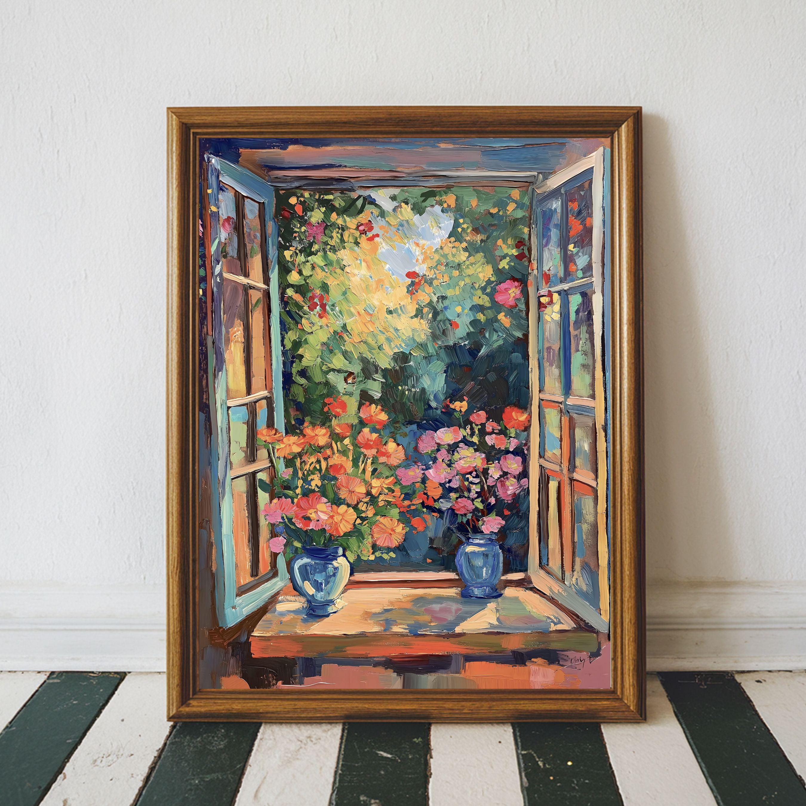 フラワーアート 窓辺の風景 絵画 マティスのオープンウィンドウアート、フラワーガーデンアートプリント