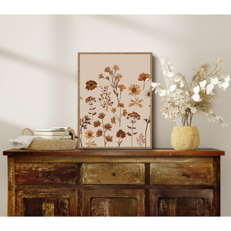 Rustic Wildflowers Print Set of 3, Neutral Boho Botanical Wall Art ...