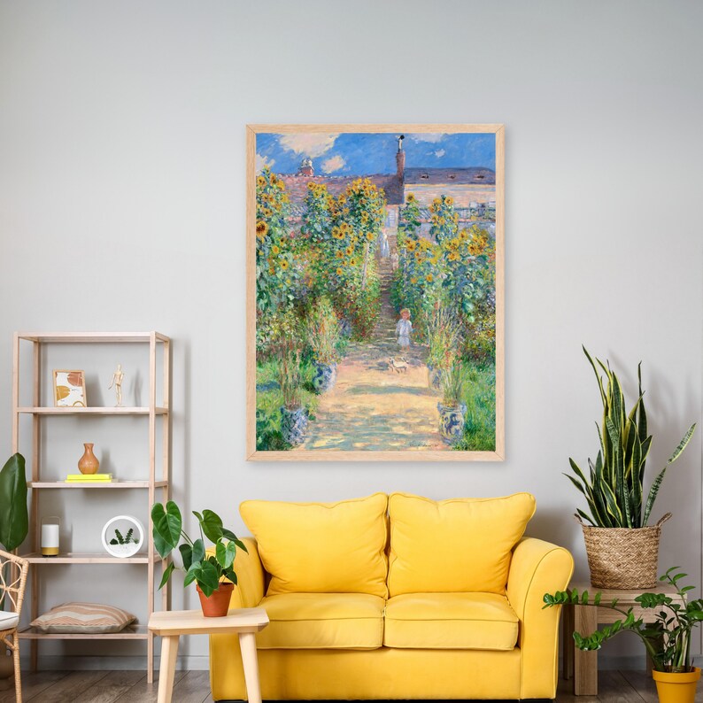 Vintage Kid in the Sunflower Garden Painting, Artist's Garden by