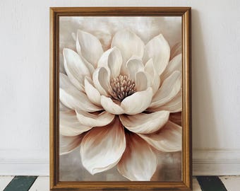 Vintage White Magnolia Flower Painting, Large Magnolia Flower Print, Digital Download Artful Floral Wall Art, Antique White Flower Print