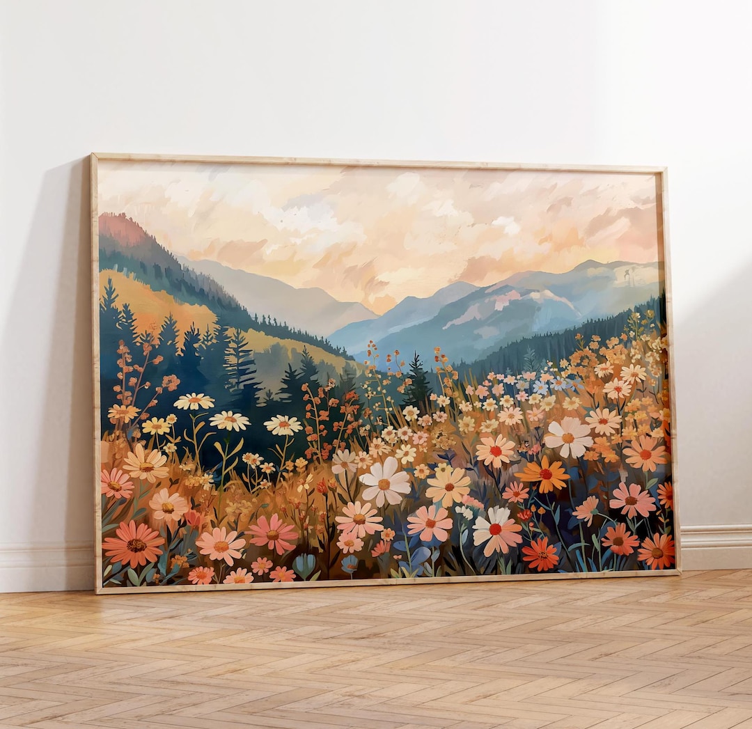 Mountain Wildflower Landscape Print, Colorful Flower Field Art Print ...
