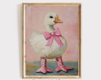 Silly Goose Print, Cute Goose Art With Cowgirl Boot Wall Art Printable Pink Bow Print, Vintage Nursery Wall Art, Baby Girl Room Wall Decor