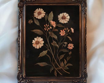 Arte de flores oscuras vintage, impresión botánica oscura, arte de pared imprimible con motivos florales melancólicos, impresión floral oscura, arte de pared con flores rústicas, impresión de flores silvestres