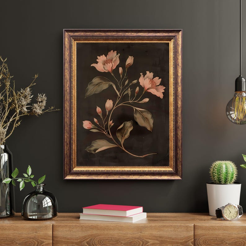 Art floral sombre vintage, impression botanique sombre, art mural imprimable floral de mauvaise humeur, imprimé floral bohème, art mural fleurs rustiques, imprimé fleurs sauvages image 9