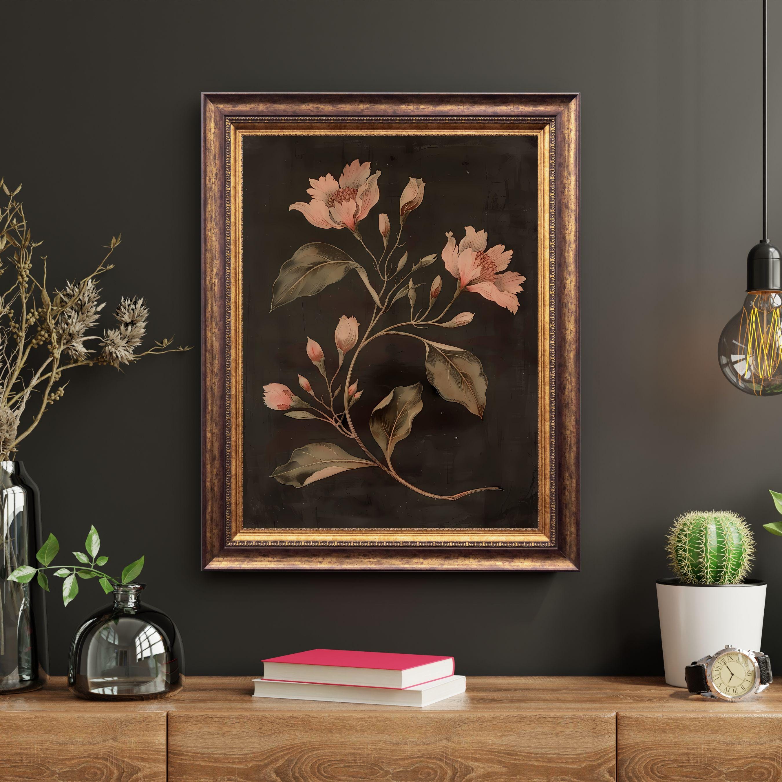 Vintage Dark Flower Art, Dark Botanical Print, Moody Floral Printable ...