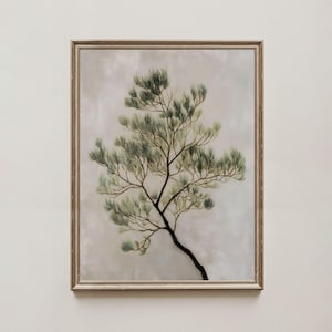 Moody Christmas Evergreen Pine Tree Branch Print, Minimalist Winter Botanical Printable Rustic Christmas Farmhouse Greenery Holiday Wall Art
