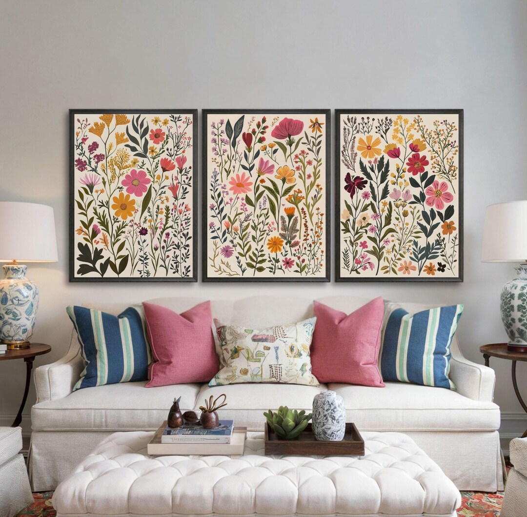 Colorful Wildflower Print Set of 3, Boho Flower Botanical Art Printable ...