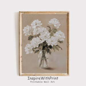Vintage White Magnolia Flower Oil Painting, Soft Neutral Wall Art Printable Magnolia Print, Cottage Core Farmhouse Art, Moody Flower Print