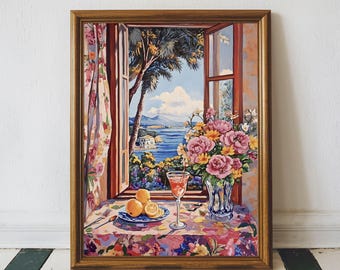Matisse Open Window Art Printable Coastal Lemon Art Print, Mediterranean Window Painting, Cocktail Print, Matisse Modern Exhibition Wall Art