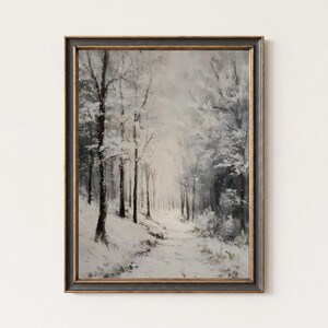 Moody Winter Landscape Print, Vintage Winter Farmhouse Printable Rustic Landscape Art, Snowy Trees Print, Moody Christmas Holiday Season Art