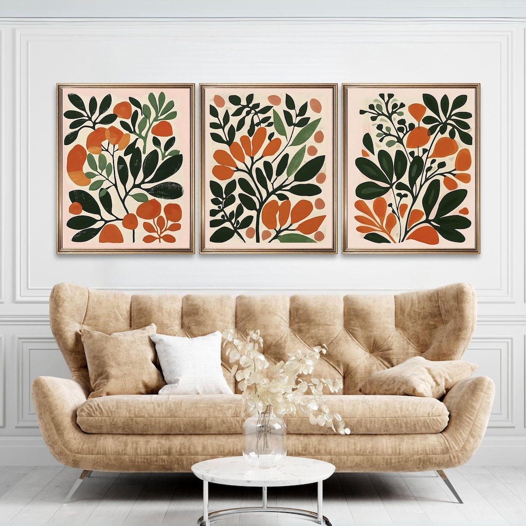 Artful Boho Flower Art Print Set of 3, Boho Floral Wall Art, Digital ...
