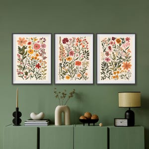 Colorful Wildflower Print Set of 3, Boho Floral Botanical Wall Art ...