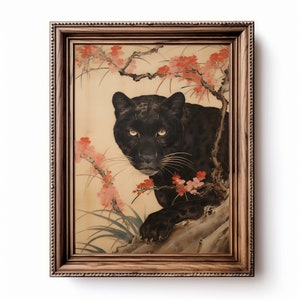Japanese Black Panther Print, Digital Download, Exquisite Wildlife Print, Jungle Animal Art, Masterpiece Watercolor Painting of Panther