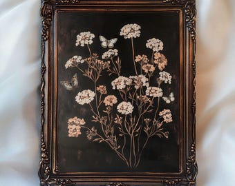 Dark floral Art Printable Boho Flower Neutral Print, Antique Wall Art Moody Wildflower Print, Farmhouse Rustic Wall Art Dark Botanical Print