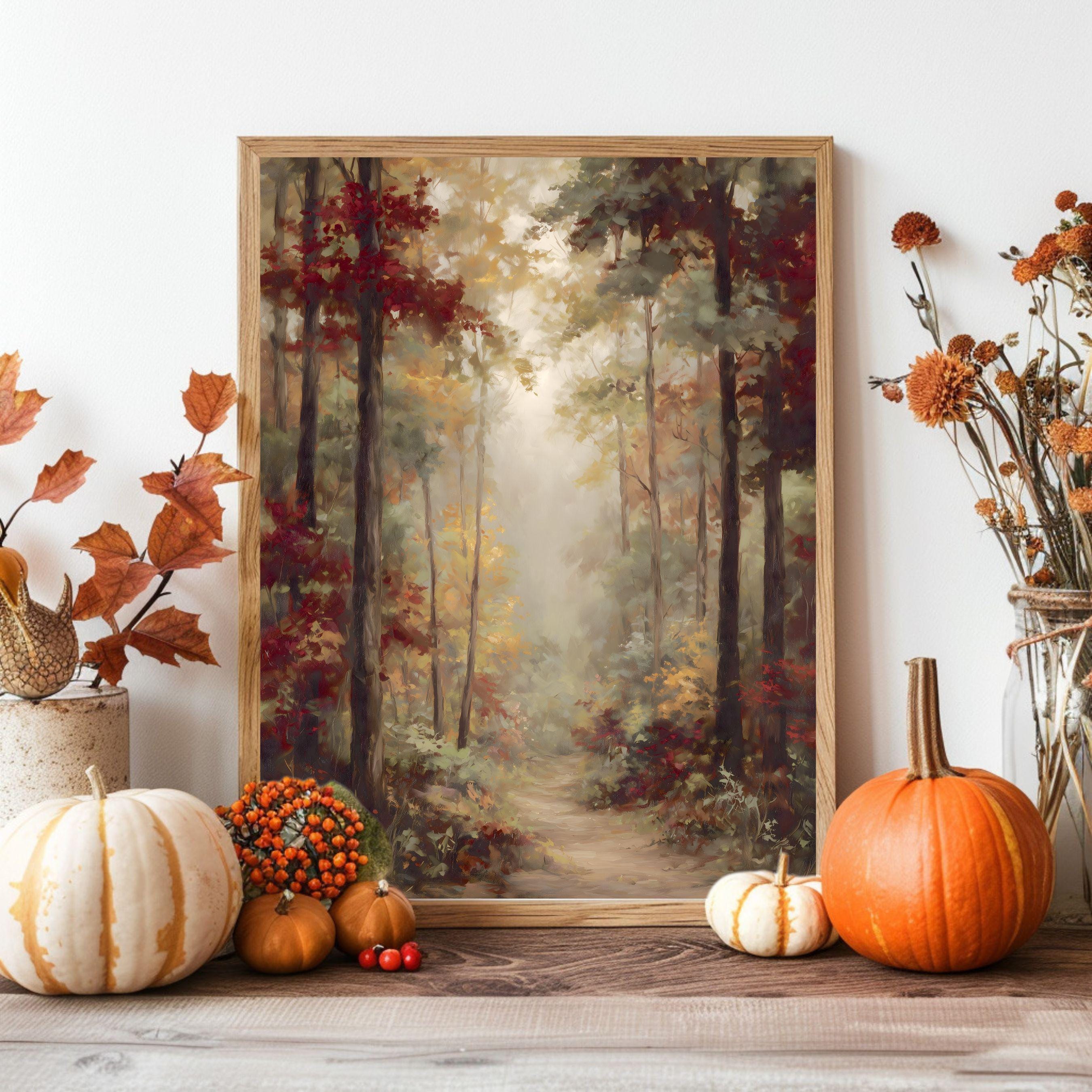 Rustic Fall Forest Landscape Painting, Autumn Cottagecore Printable ...