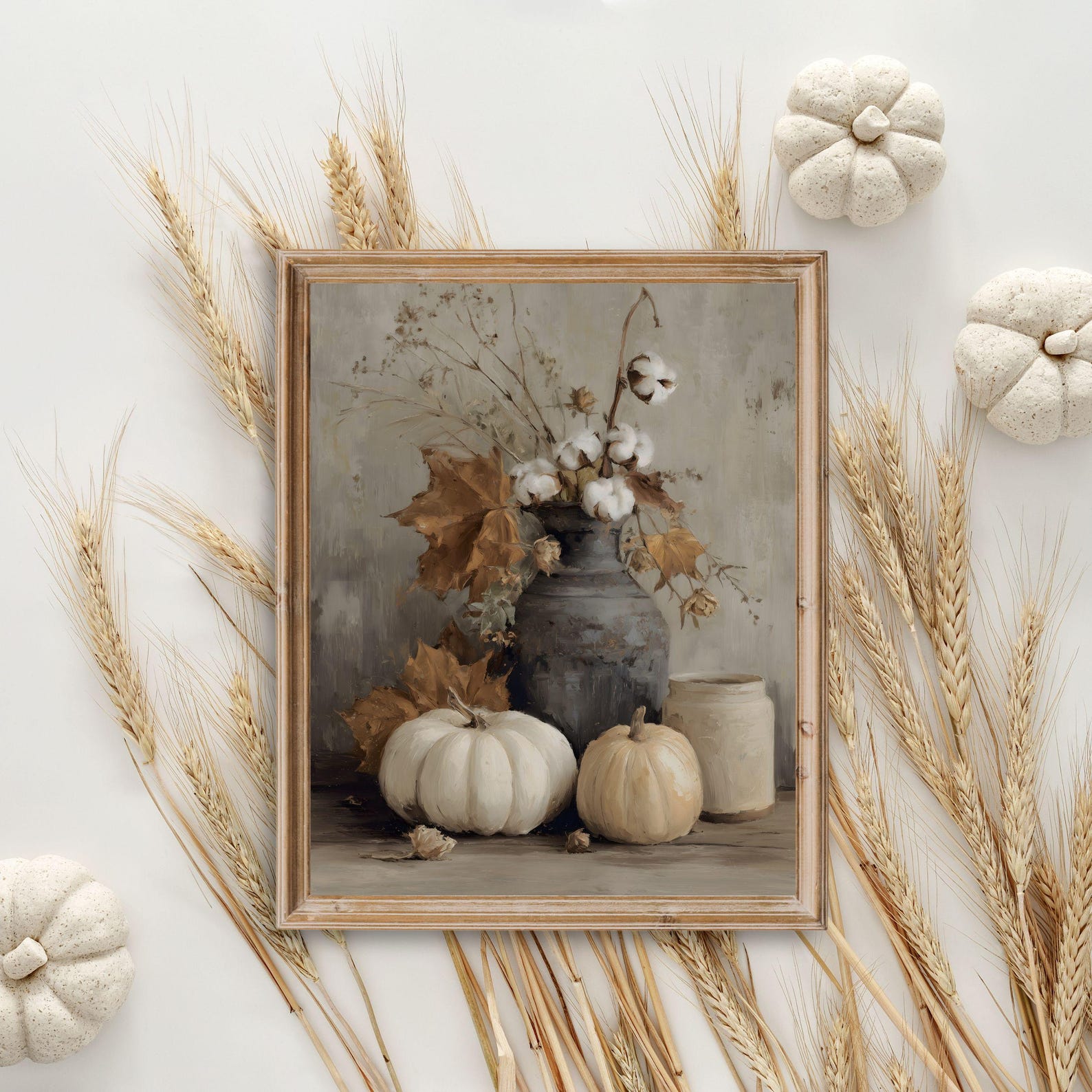 Vintage Fall Pumpkin Still Life Painting, Rustic Fall Farmhouse ...