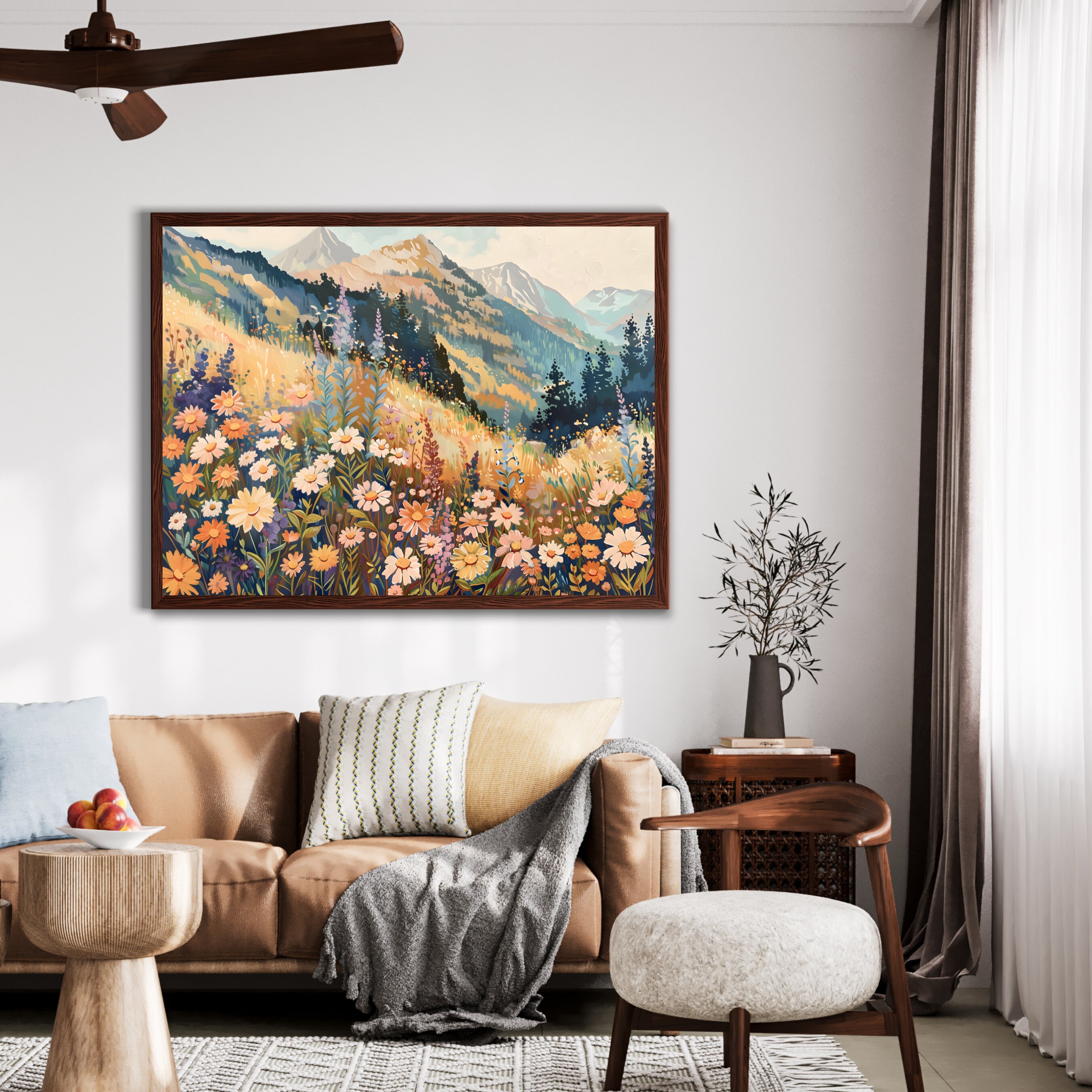Mountain Wildflower Landscape Print, Colorful Flower Field Art Print ...