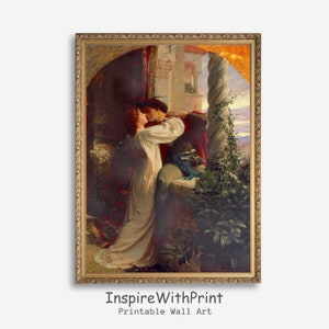 ロミオとジュリエットの絵画、中世のロマンチックな絵画、デジタルダウンロードのラブウォールアート、ゴシック寝室の装飾、ルネッサンスのラブカップルのプリント