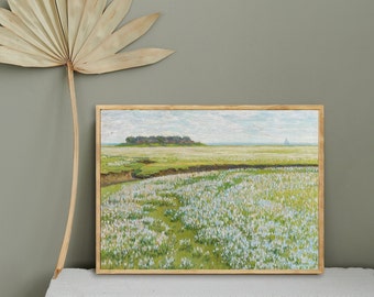 Spring Meadow Painting, Moody Wildflower Field Print, Digital download Country Field Wall Art, Vintage Landscape Art, Country Artful Print