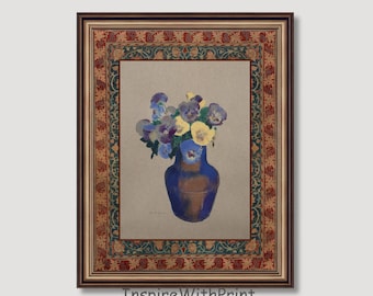 淡い緑の花瓶油絵ヴィンテージ花静物画緑の背景の花束壁アートデジタル