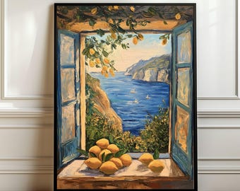 Matisse Open Window Art Printable Coastal Lemon Art Print, Mediterranean Window Painting, Matisse  Modern Exhibition Summer Wall Art