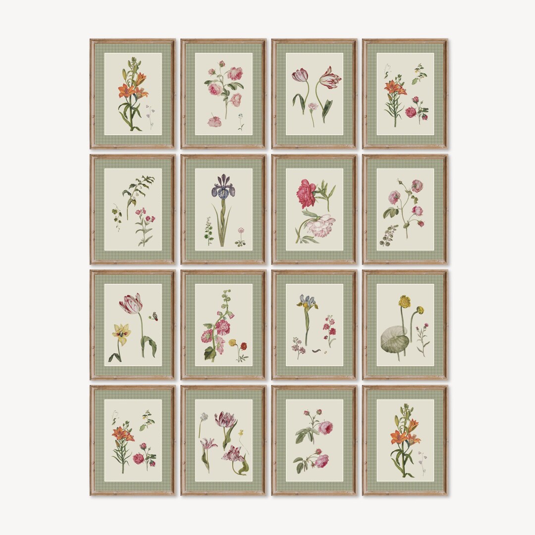 Vintage Floral Botanical Gallery Wall Set Bundle of 16, Vintage Spring ...