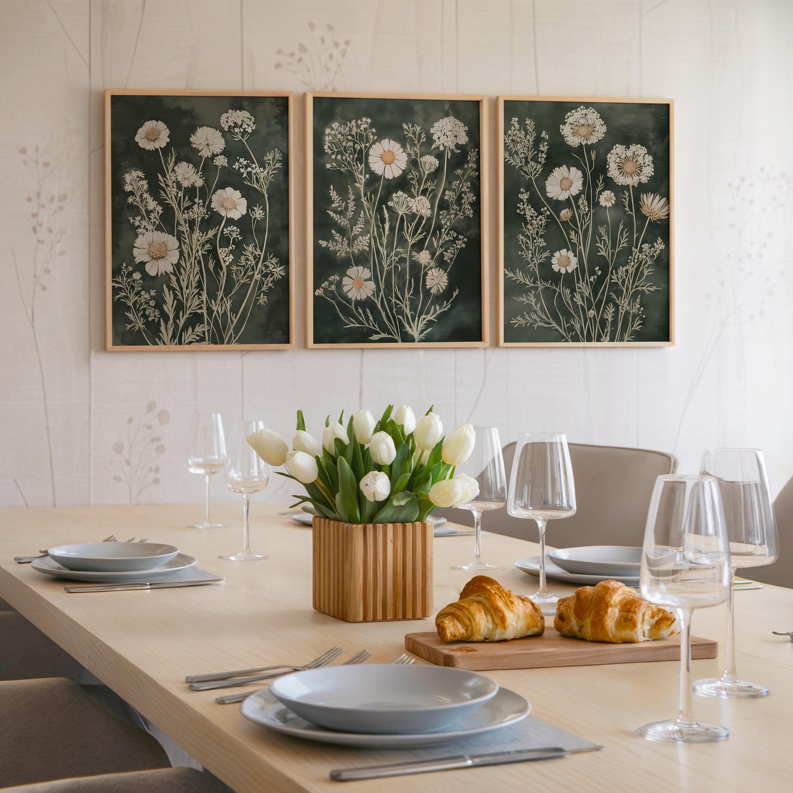 Wildflowers Print Set of 3, Boho Floral Printable Sage Green Wall Art ...