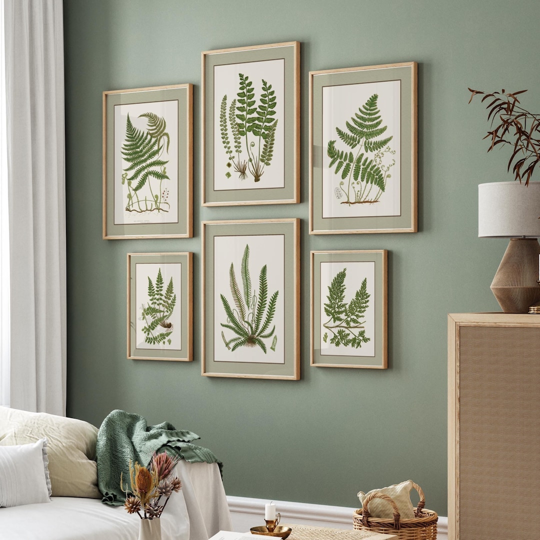 Vintage Fern Print Set of 6, Vintage Botanical Gallery Wall Art, Green ...