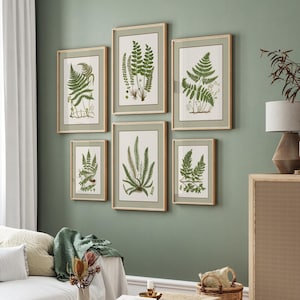 Vintage Farn Print Set von 6, Vintage botanische Galerie Wandkunst, grüne botanische druckbare Bauernhaus-Wand-Dekor, Farn lässt Wand-Kunst-Dekor