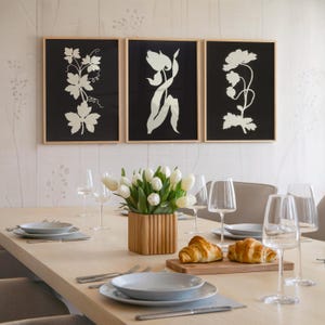 Black and White Botanical Print Set of 3, Aesthetic Black and White Wall Art, Digital download Minimalist Print, Vintage Botanical Art Decor