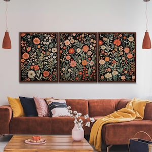 Colorful Wildflower Print Set of 3, Dark Floral Printable Boho Flower Print, CottageCore Flower Botanical Art, Wildflower Gallery Wall Decor