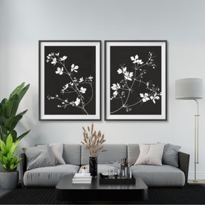 Black and White Botanical Print Set of 2, Aesthetic Black and White Wall Art, Digital download Minimalist Print, Vintage Botanical Art Decor