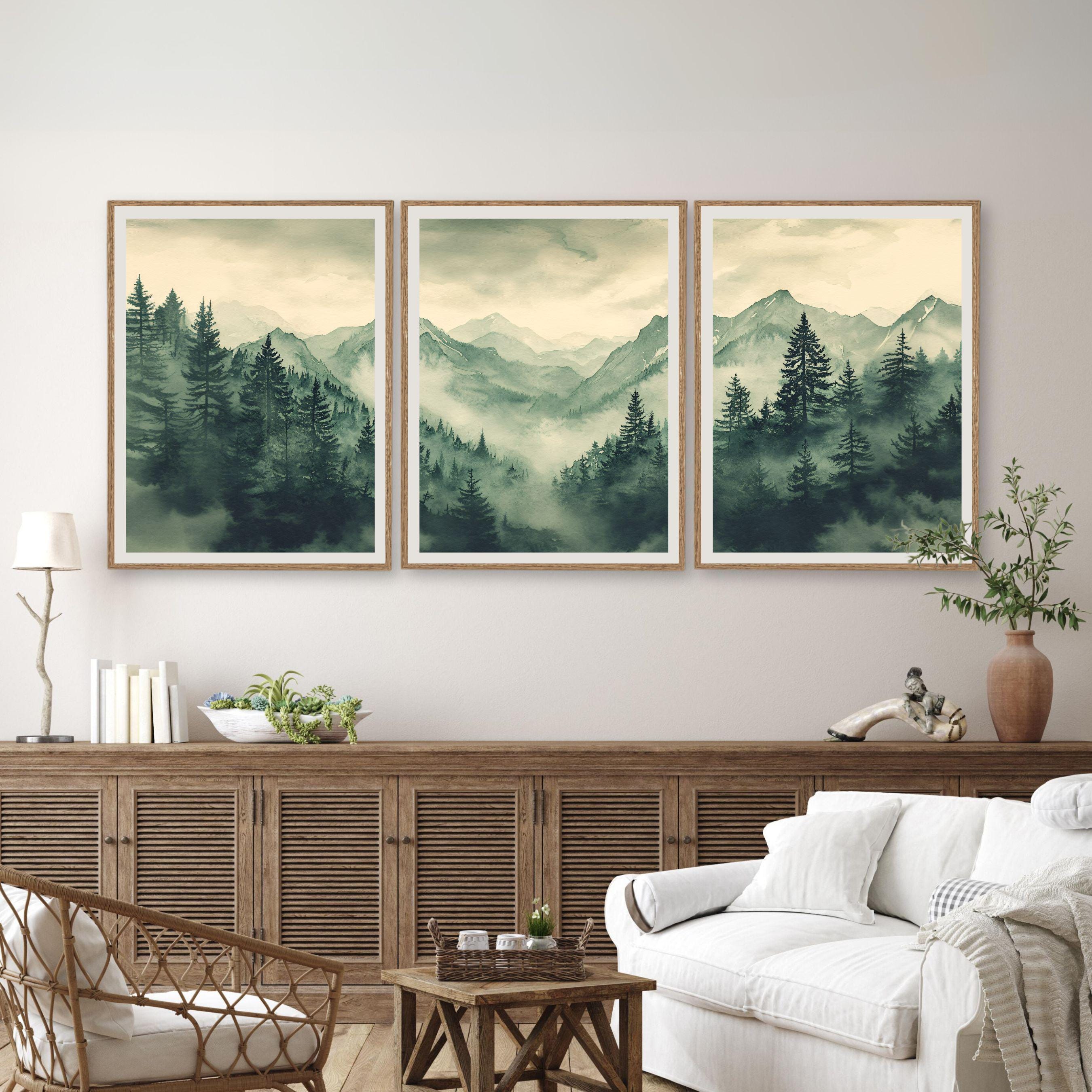 Foggy Pine Tree Forest Print Set of 3, Rustic Mountain Wall Art, Pine ...