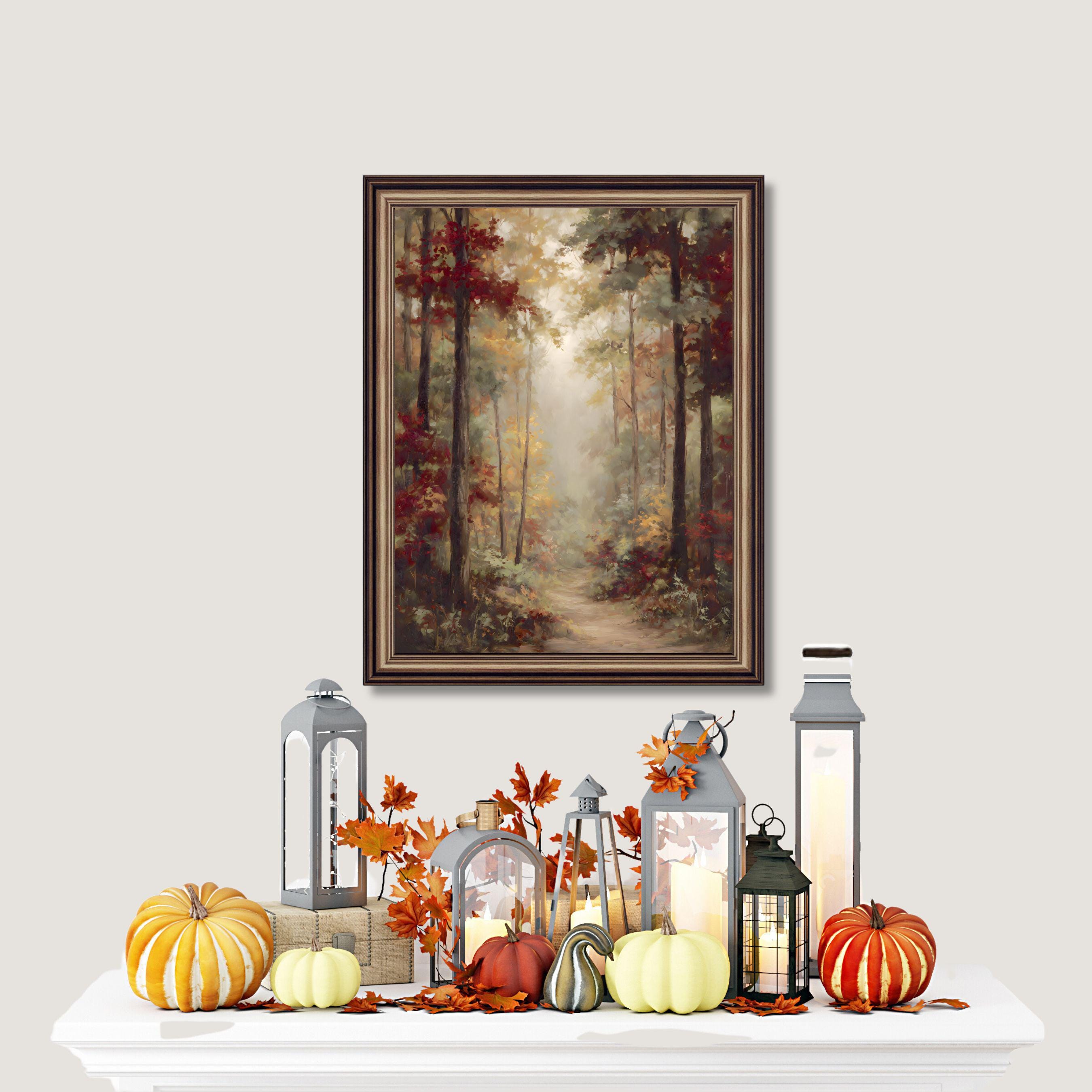 Rustic Fall Forest Landscape Painting, Autumn Cottagecore Printable ...