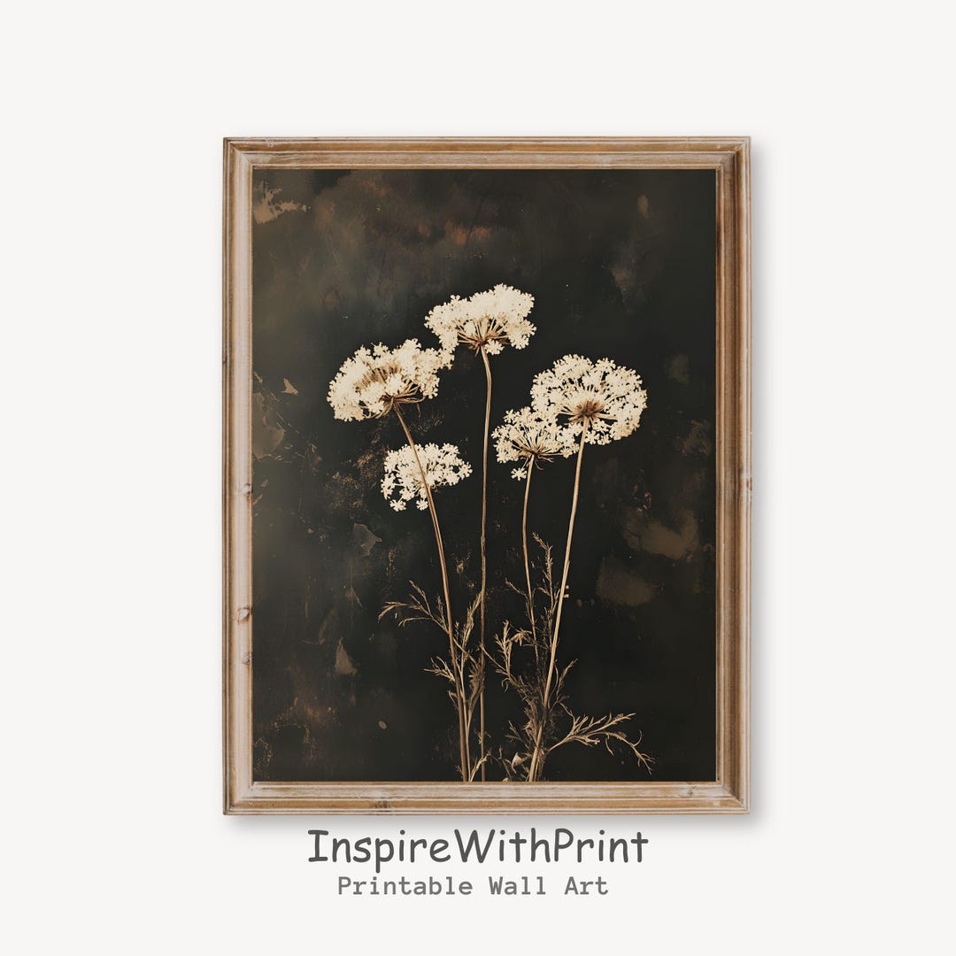 Vintage Dark Flower Print, Moody Floral Printable Wall Art, Dark ...