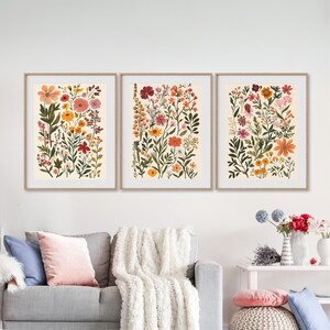 Colorful Wildflower Print Set of 3, Boho Floral Botanical Wall Art ...